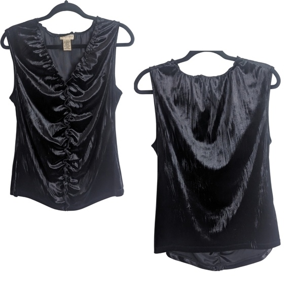 Y2K APOSTROPHE Black Velvet Baby Doll Stretch Top Coquette Size Large - Picture 1 of 7